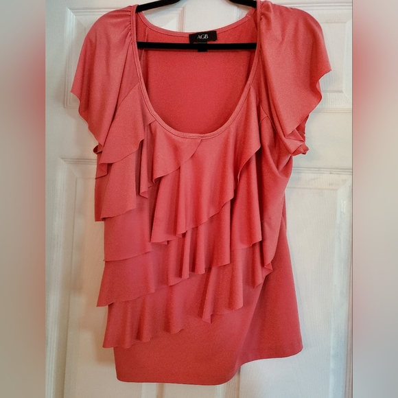 AGB Tops - AGB Coral Ruffled Cap Sleeve Blouse XL